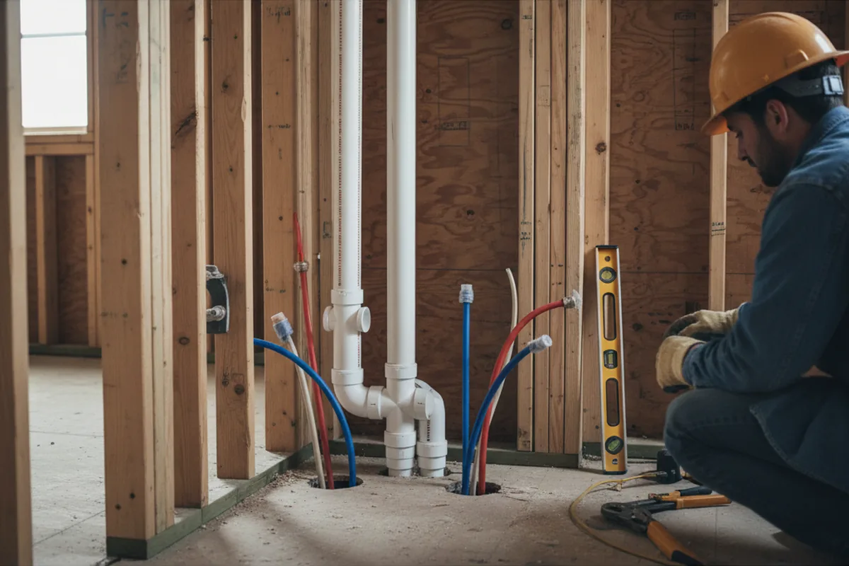 Drain and supply rough-in during Sump Pump Repair in Bergheim