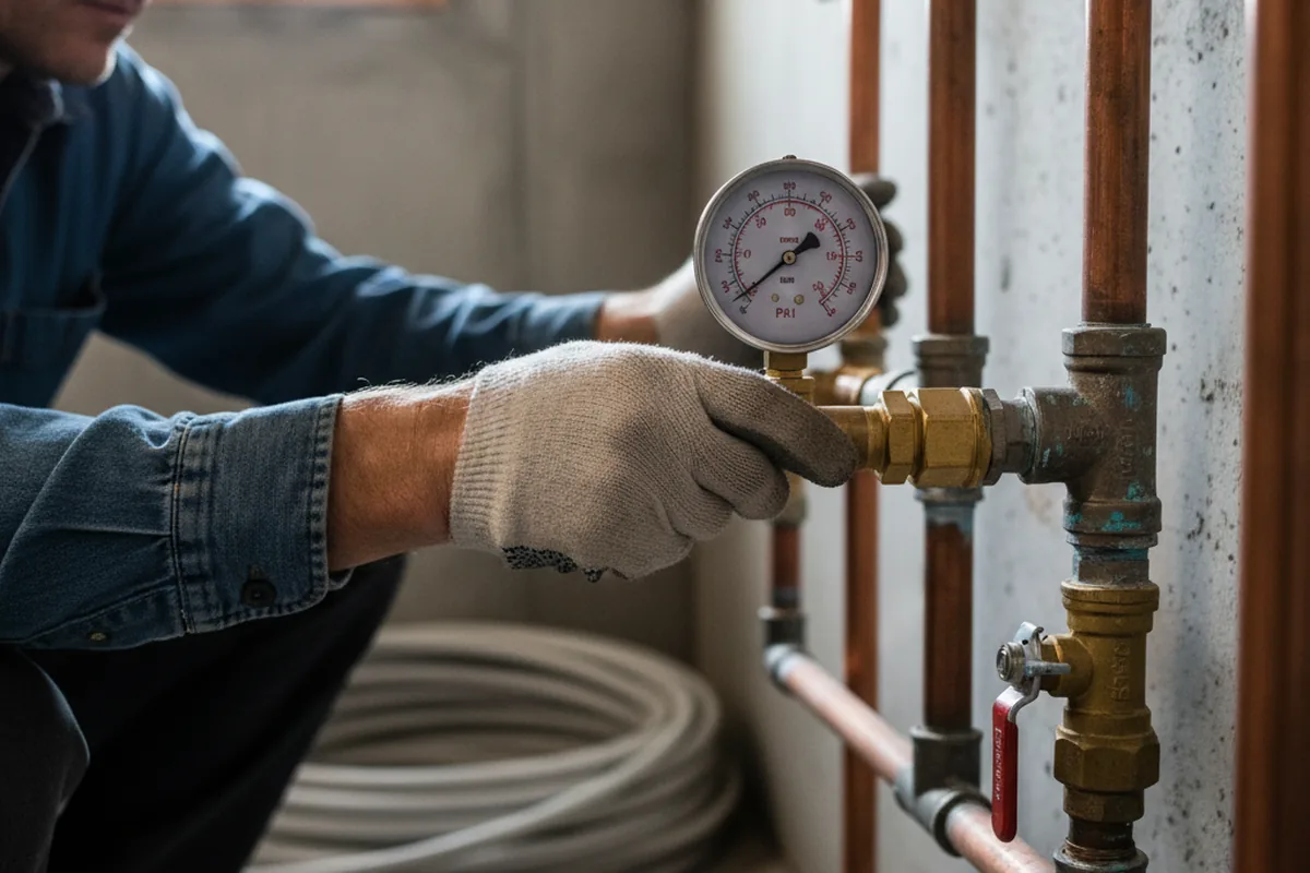 Pressure testing a repaired line during Water Line Repair in Bergheim